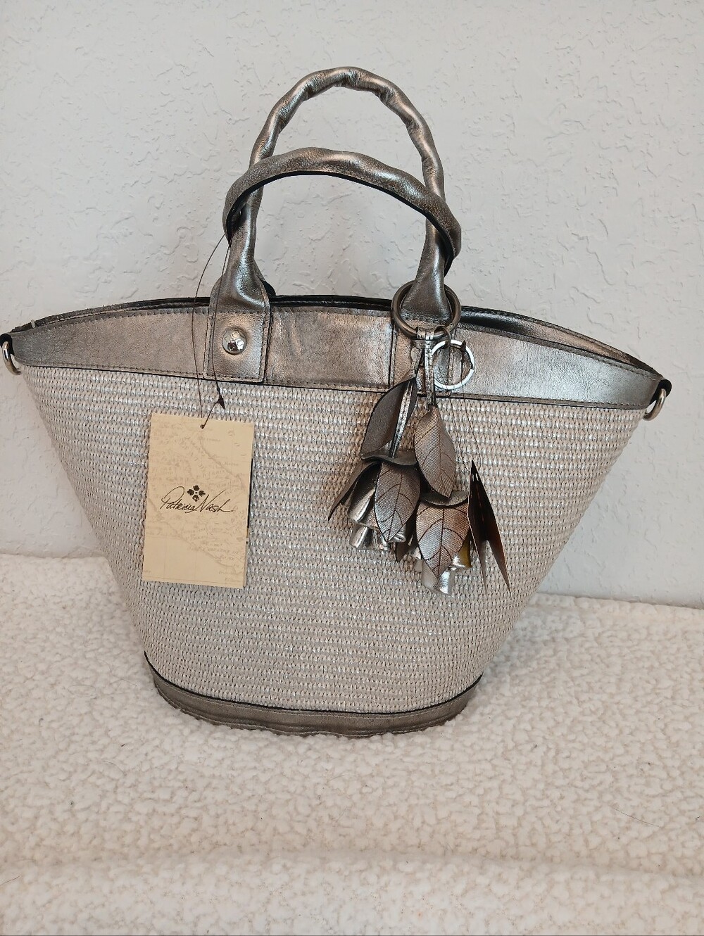 Patricia Nash Metallic Antique Silver Emiliano Tote NWT-Purse Charm Not Included